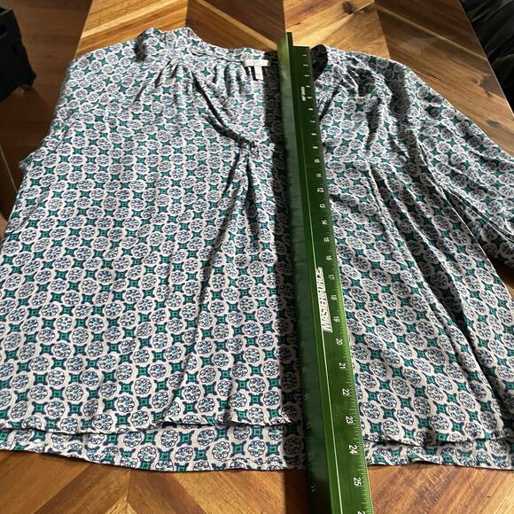 Joie Top Addie Geo Diamond Deep V Blouse 100% Silk Sz L Elastic Cuffs Pullover - Picture 3 of 8